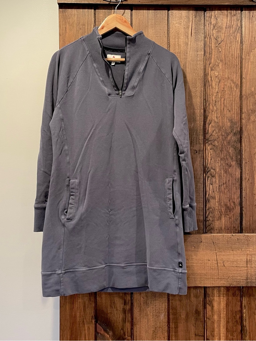 American Giant Moto Quarter Zip Blue Grey Sweatshirt Dress XL Sporty Casual